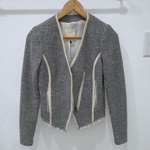 Rebecca Taylor Tweed Moto Jacket with Leather Trim